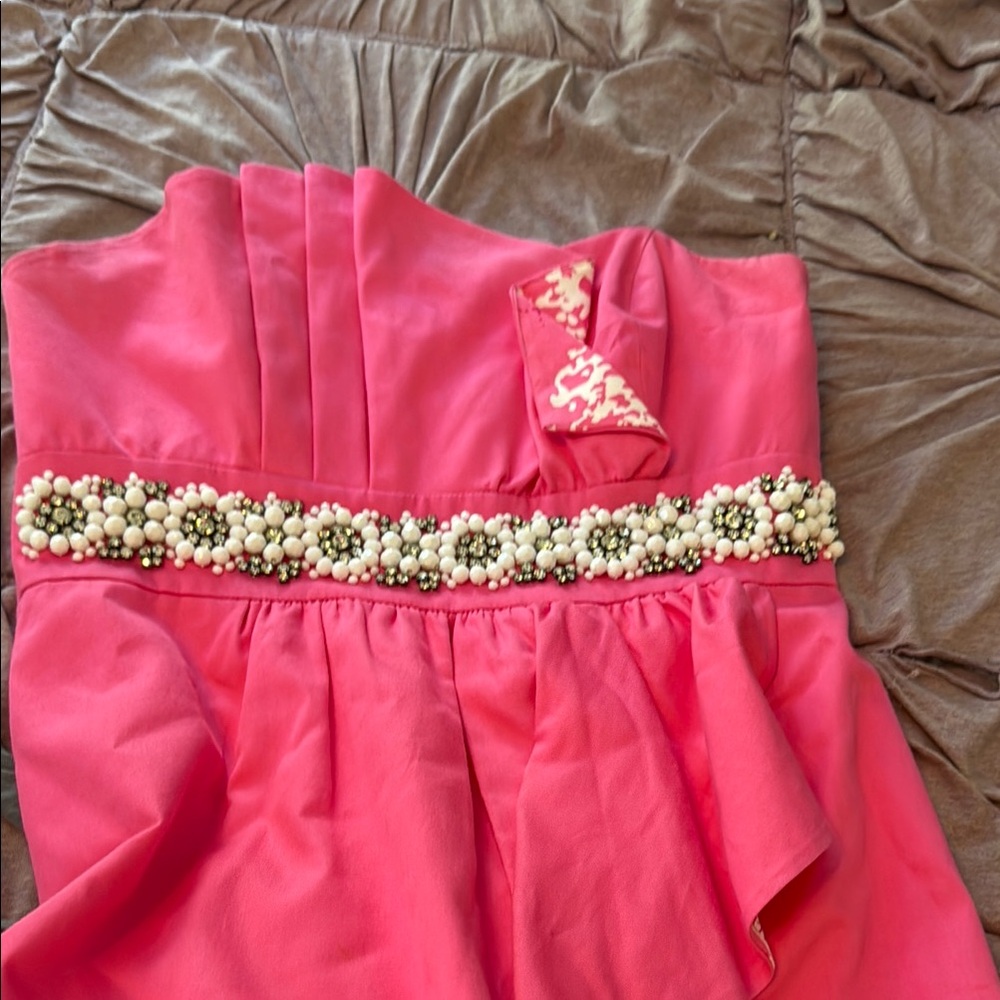 Lilly Pulitzer Strapless Dress in Elegant Pink-with rhinestones/beads-worn 2x